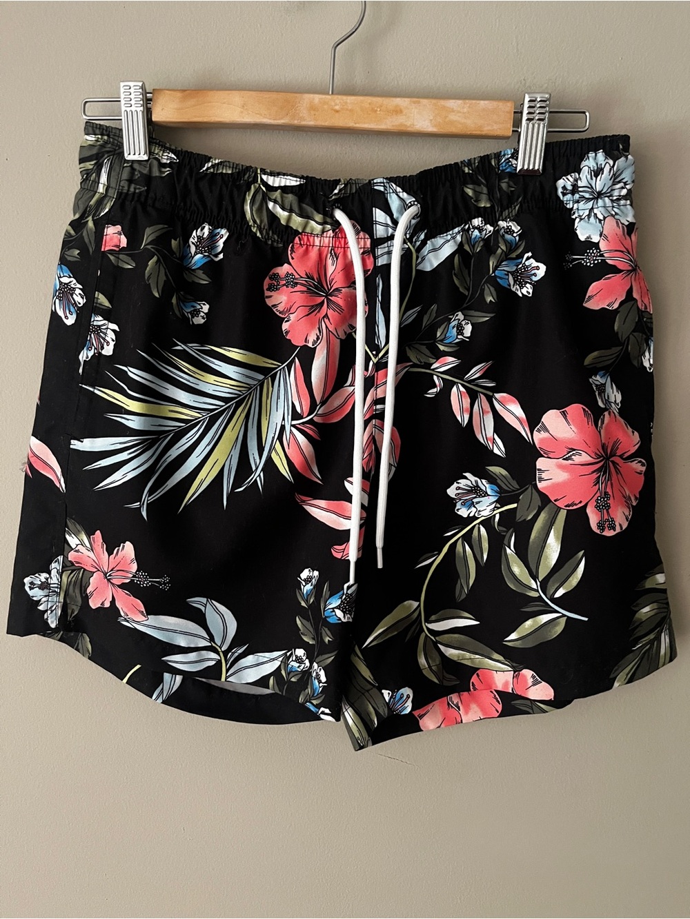 Aeropostale Black Floral Drawstring Bermuda Shorts